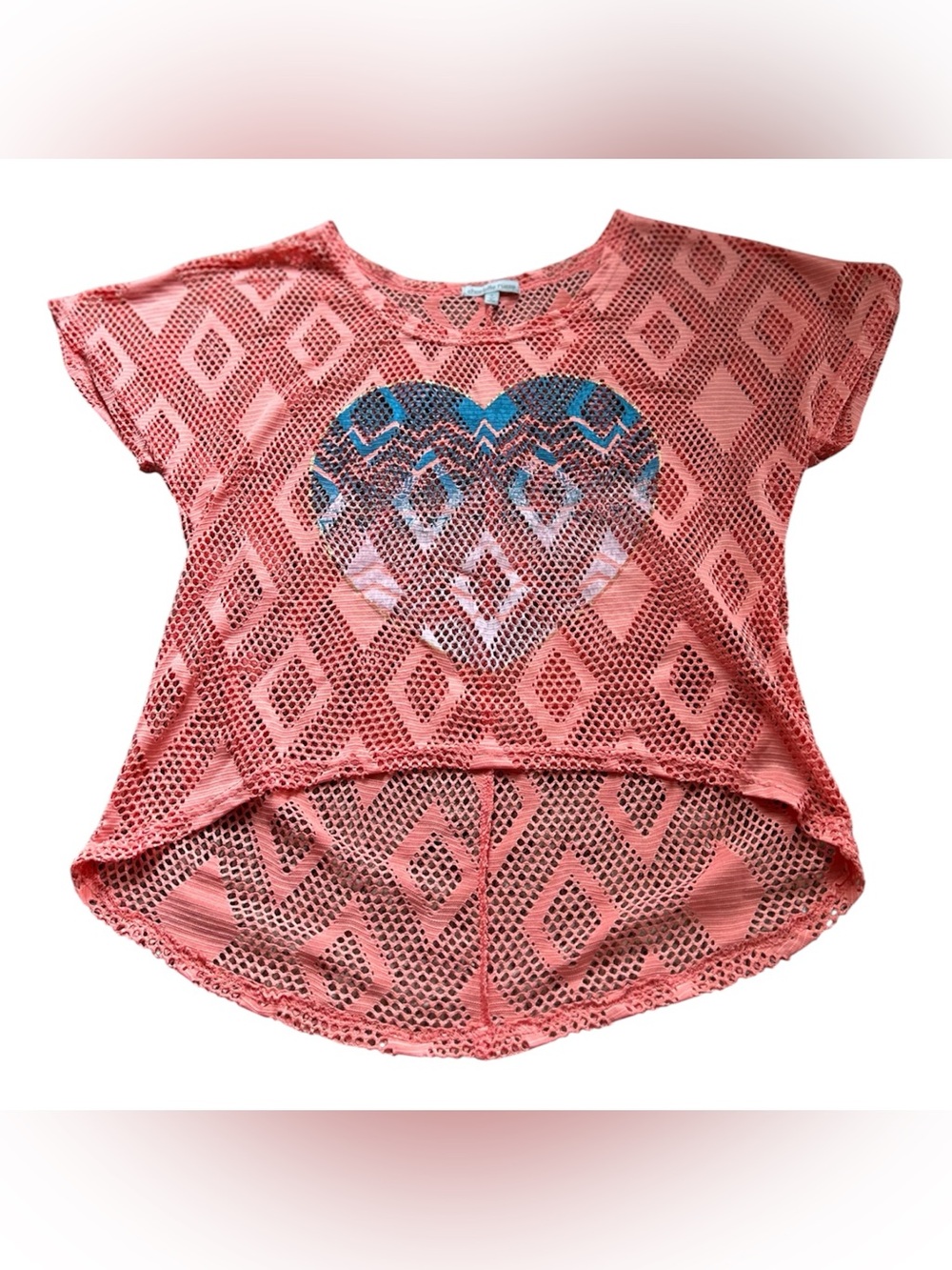 💙3/$15🆕Charlotte Russe Coral Mesh Swim Coverup with Blue Heart Accent